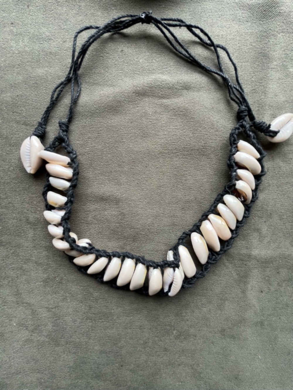 Handmade Black Cord Necklace with Cream Shell Beads